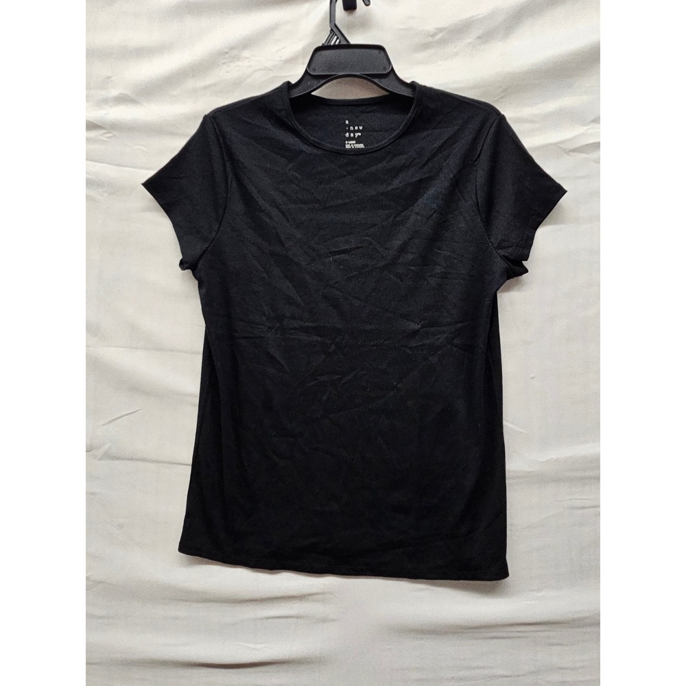 A New Day Womens Ribbed Short Sleeve T-Shirt Black Cotton Blend Casual Size XL